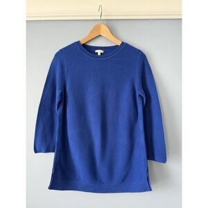 Talbots Sweater Women Size Medium Blue Pullover Knit 3/4 Sleeve Stretch Casual